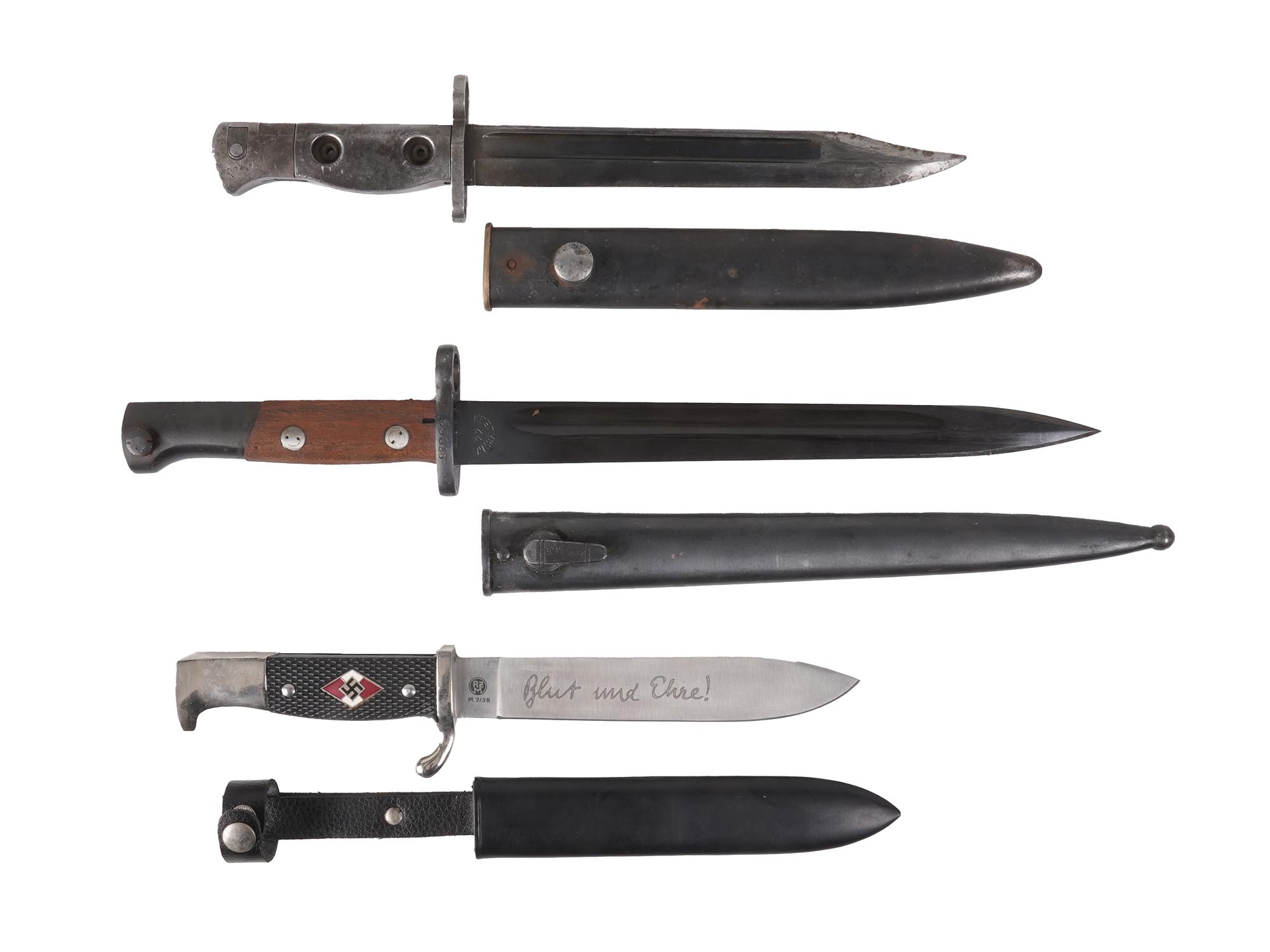 THREE GERMAN AND SOVIET DAGGERS WITH SHEATHS RZM PIC-1